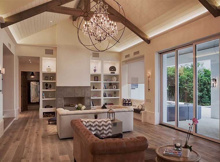 Living room with a chandelier